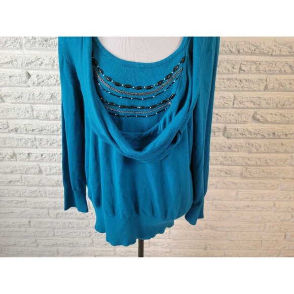 Apt 9 Women Sweater 2X Plus Long Sleeve Pullover Beaded Lightweight BLU238 - Picture 4 of 10